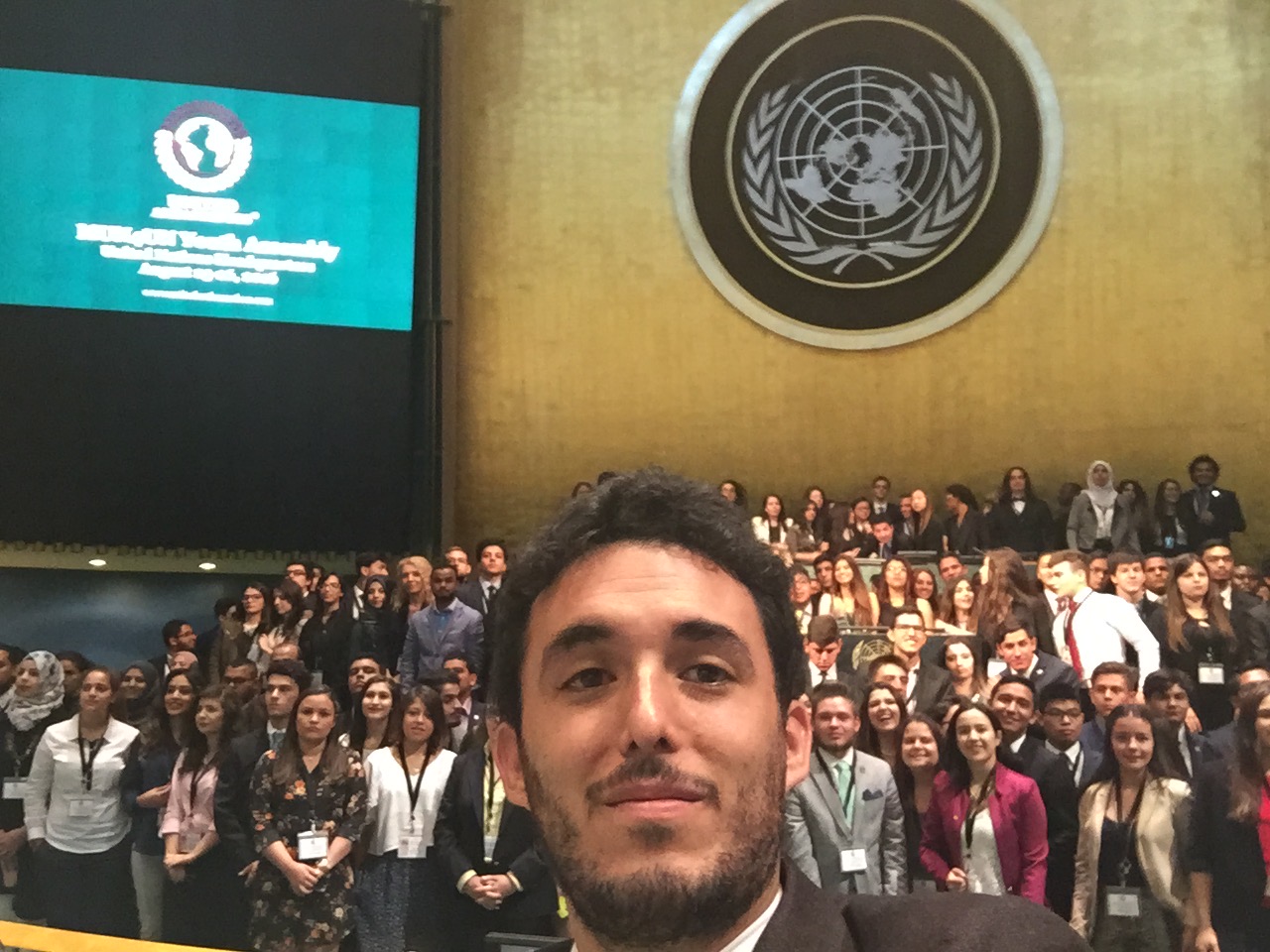 Andy en la Asamblea de Juventud en la sede de la ONU en Nueva York